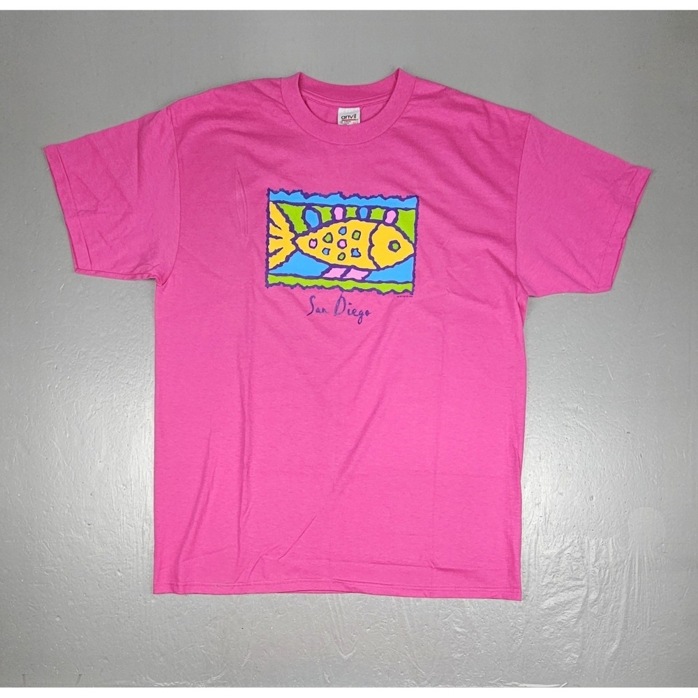 VINTAGE San Diego T-Shirt Adult Size‎ XL Pink 1999 Fish Short Sleeve Graphic
